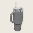 gray travel mug display