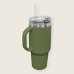 military green travel mug display