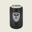 black can cooler with logo engraved on the front
