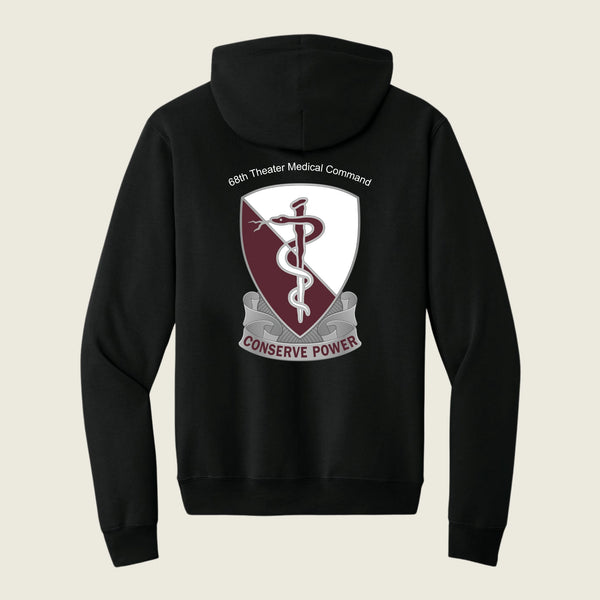 68th theater command logo printed on back of a black hoodie