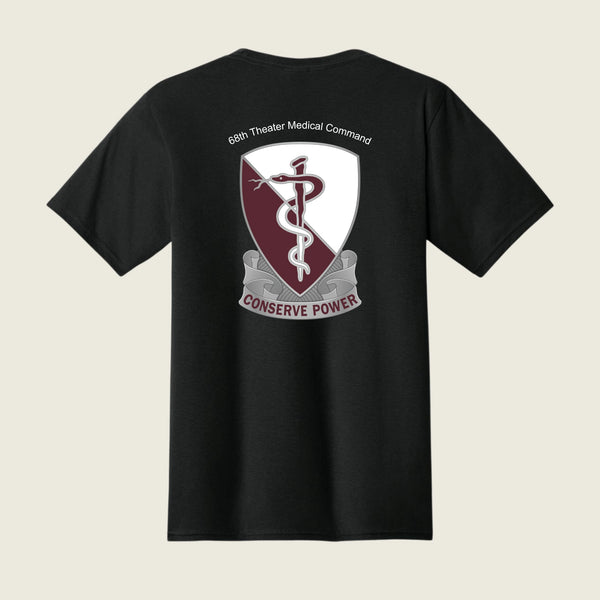 Black t-shirt with a medical command logo on the back 