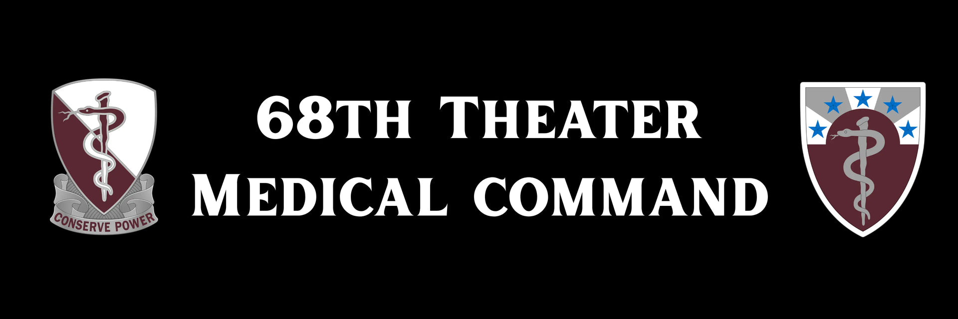 Logo and text of 68th Theater Medical Command on a black background