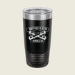 Black tumbler with military logo engraved on front