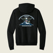 A black pullover hoodie shown from the back, featuring a large graphic print of an eagle over mountains with the text 'DEFENSE COORDINATING ELEMENT REGION 6 DEPARTMENT OF WAR' in white and blue.