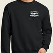 black long sleeve crewneck with logo on front pocket