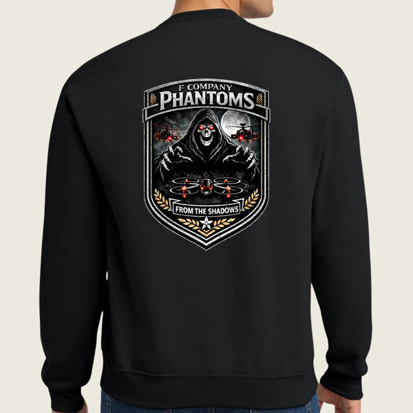 black crewneck with logo on back 