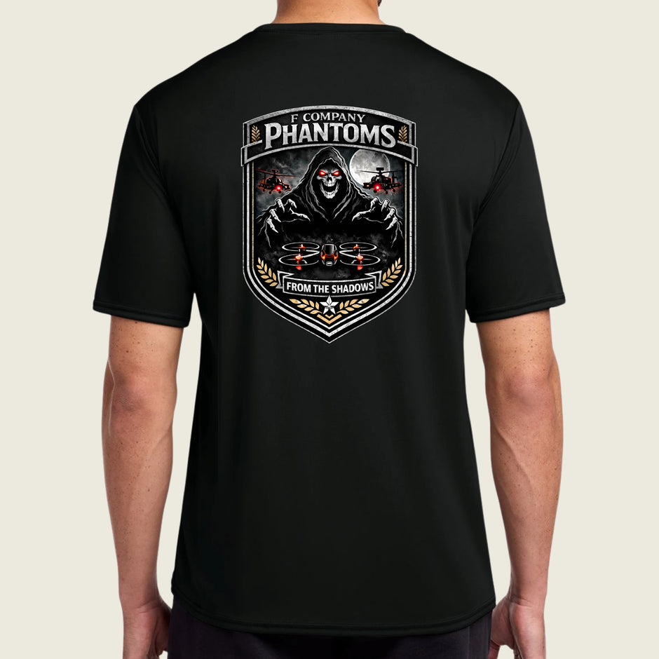 black dri fit shirt with logo printed on back