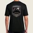 black dri fit shirt with logo printed on back