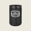 A matte black insulated can cooler with a matching lid, featuring a white graphic of a Viking holding a sword and the text 'ASSASSINS' on the front, set against a solid light beige background.
