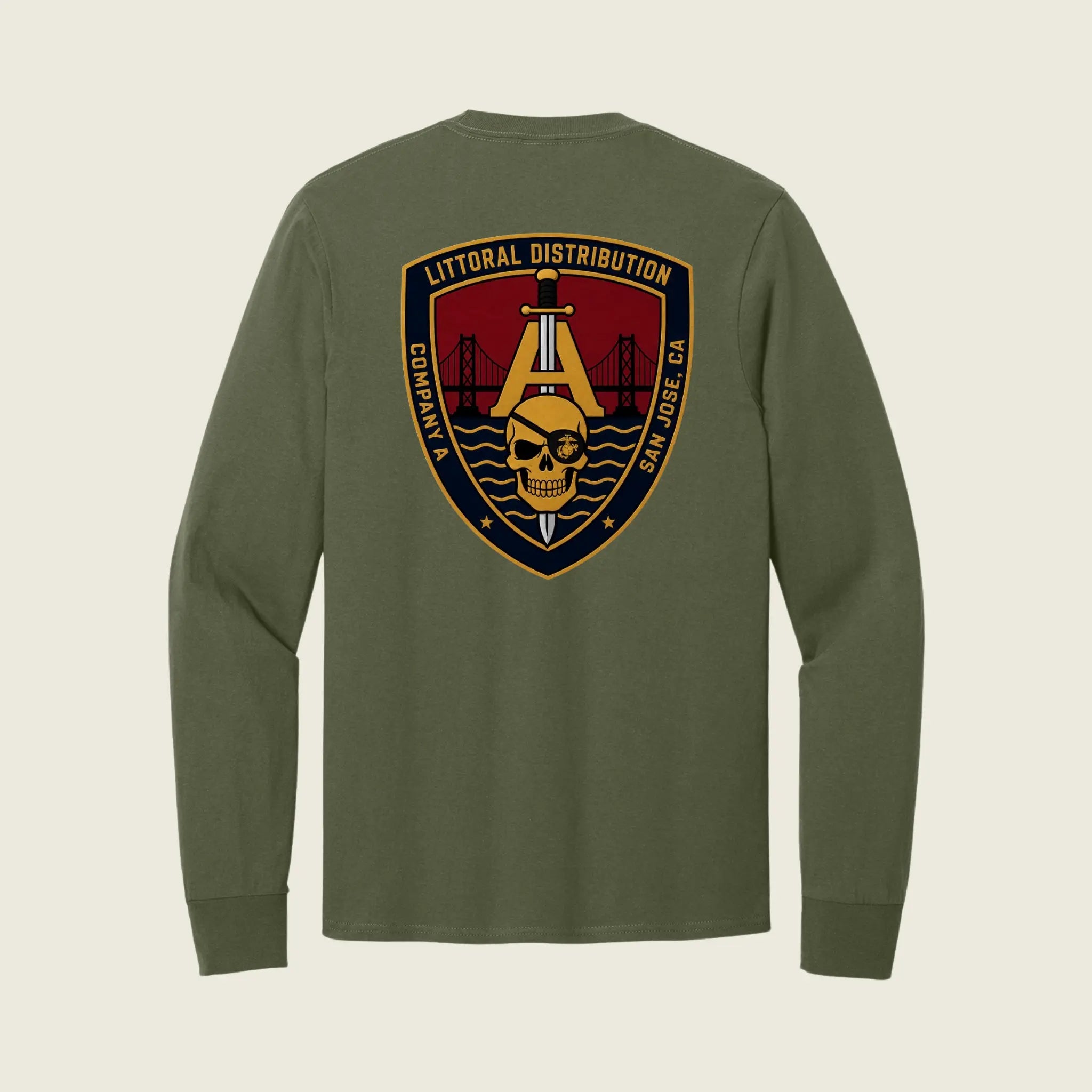 OD Green long sleeve shirt with company logo printed on back