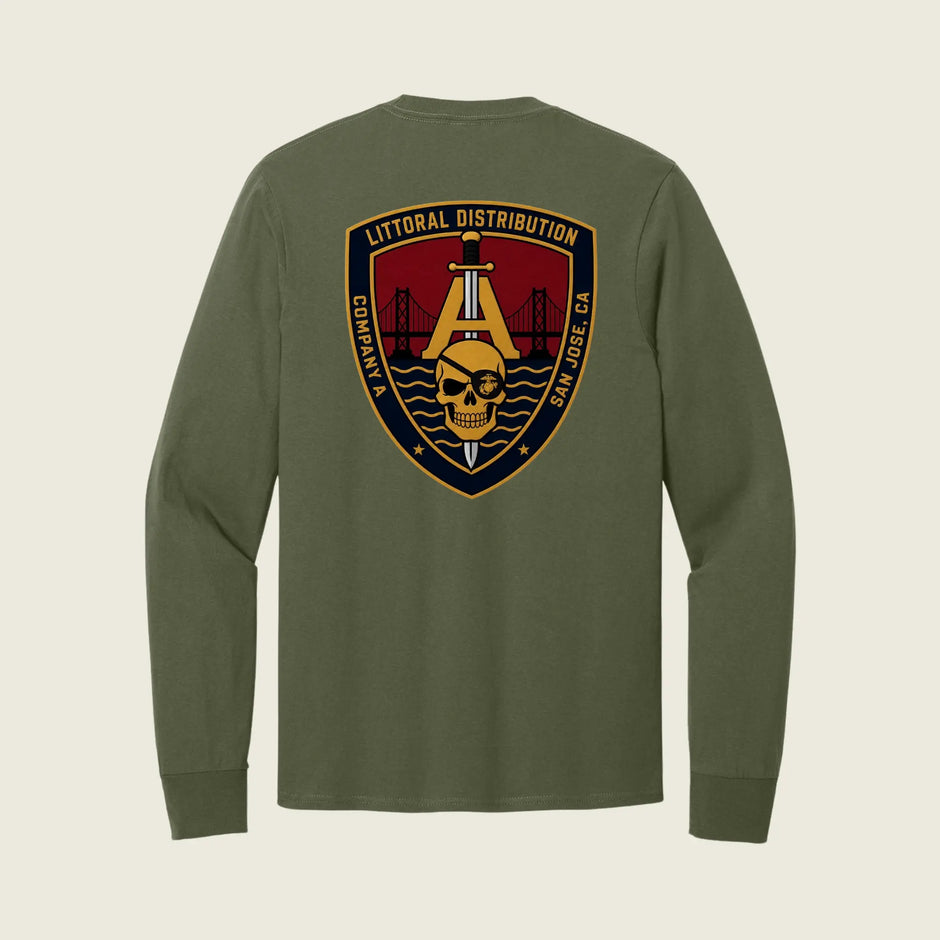 OD Green long sleeve shirt with company logo printed on back