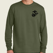OD Green long sleeve shirt with marine logo printed on front left pocket